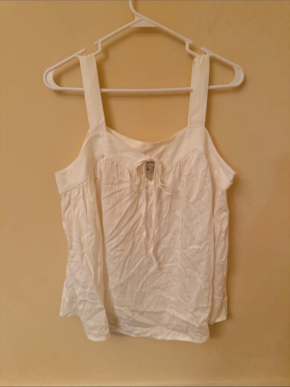 NWT Wonderly White Linen‎ Blend Tie-Front Camisole Tank Top Size Medium